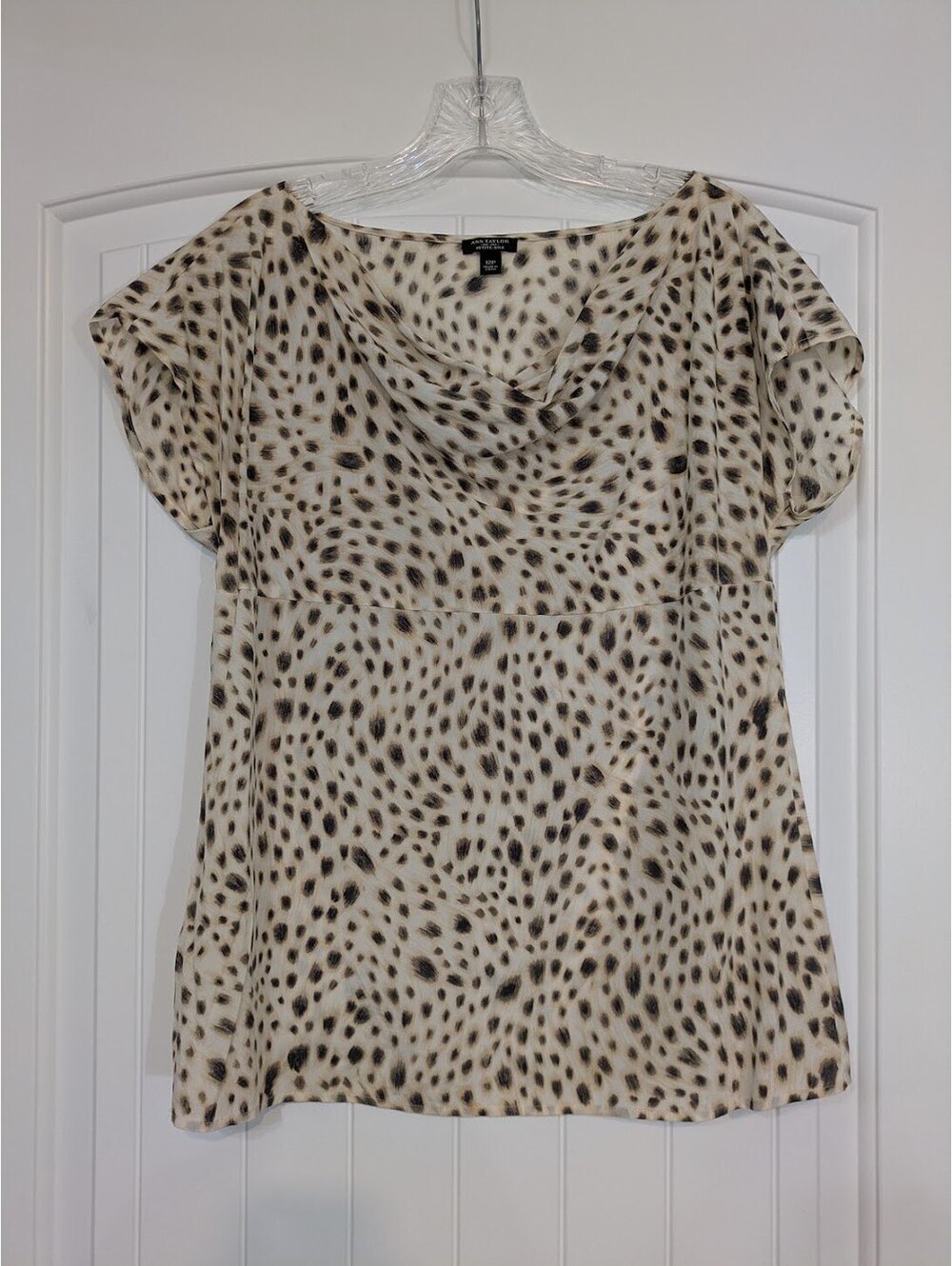 Ann Taylor Silk Cheetah Print Shirt — 12P — Cream & Black